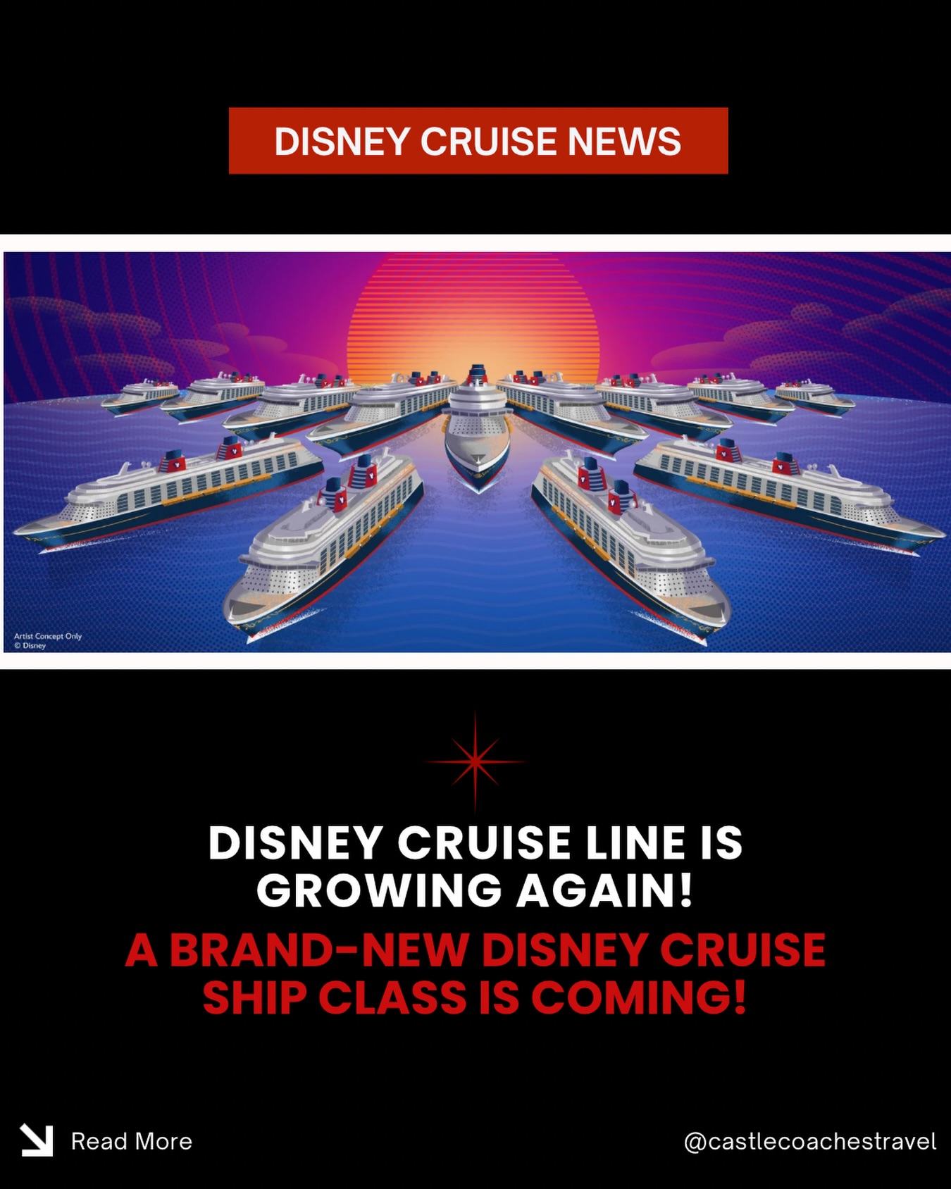 🚢 Disney Cruise Line Is Growing Again!
As if the Disney Believe wasn’t exciting enough…
Disney also announced that an entirely new class of Disney Cruise Line ships is on the way!
Launching in 2029, these ships will be:
✨ A brand-new class
⚓ Larger than the Magic, Wonder, Dream, and Fantasy
⚓ Smaller than the Wish-class ships
Disney says this new design will allow the cruise line to visit even more destinations around the world while continuing to deliver the incredible storytelling and service Disney Cruise Line is known for.
We’re incredibly excited to see what Disney has in store next!
✨ Reach out to a Castle Coaches Travel agent today to get your next Disney Cruise Line vacation booked! Whether you’re sailing next year or planning for the future, we’d love to help you find the perfect voyage.
#CastleCoachesTravel #DisneyCruiseLine #DisneyCruise #D23 #CruiseVacation