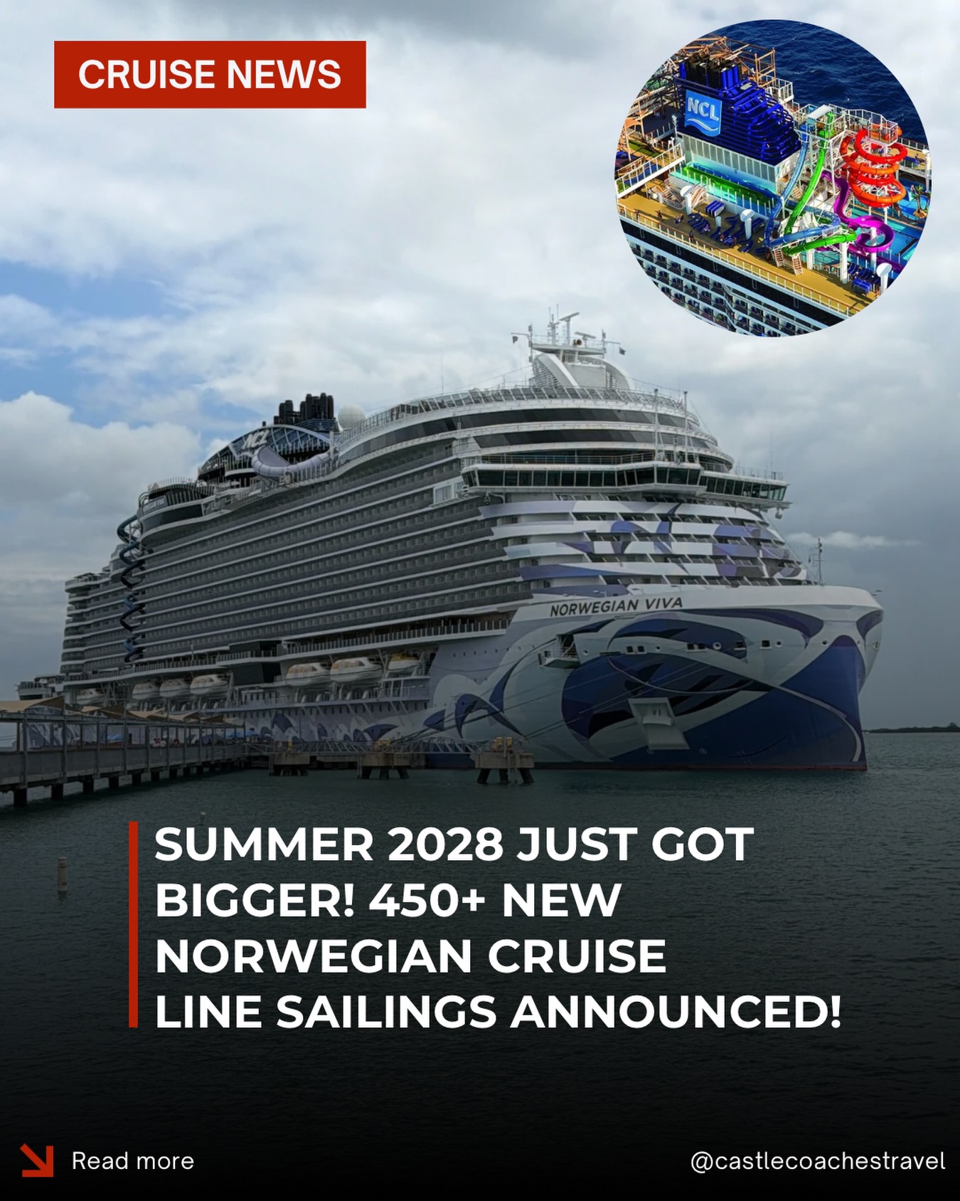 🚨 CRUISE NEWS: Summer 2028 Sailings Are Here! 🚢
It’s never too early to start planning your next adventure!
Norwegian Cruise Line has officially opened Summer 2028 bookings, with 450+ sailings ranging from 3–14 nights aboard 20 ships to nearly 150 destinations around the world.
✨ Highlights include:
🏔️ Alaska with glacier viewing on every sailing
🏝️ Caribbean & Bahamas, including Great Stirrup Cay and the new Great Tides Waterpark
🇪🇺 Europe featuring the Mediterranean, Greek Isles, Iceland, Northern Europe, and exciting new ports
🌊 Bermuda sailings with overnight stays
🌺 South Pacific itineraries through Fiji, French Polynesia, Sydney, and Honolulu
One of the biggest advantages of this deployment? Many itineraries feature extended time in port, including overnight stays and late departures, so you can spend more time exploring each destination.
⭐ Texas travelers also have something to celebrate: Norwegian Prima will sail from Galveston during the summer for the very first time!
💡 Castle Coaches Tip: Summer 2028 may seem far away, but the best cabins, preferred dining times, and most popular itineraries are often the first to sell. Booking early gives you the widest selection—and we can always watch for promotions that may become available later.
📩 Thinking about Alaska, Europe, the Caribbean, Bermuda, or beyond? Let’s start planning your perfect 2028 cruise today!
.
#NorwegianCruiseLine #CruiseVacation #ncl #summer2028 #castlecoachestravel
Castle Coaches Travel, concierge travel agency, Norwegian Cruise Line specialist, Norwegian cruises, Alaska cruises, Caribbean cruises, Europe cruises, Bermuda cruises, South Pacific cruises, family cruises, luxury cruises, group cruises, cruise vacation planning, personalized travel planning, Galveston cruises, Miami cruises, Seattle cruises, bucket list vacations, cruise travel advisor, cruise expert, custom vacation planning.