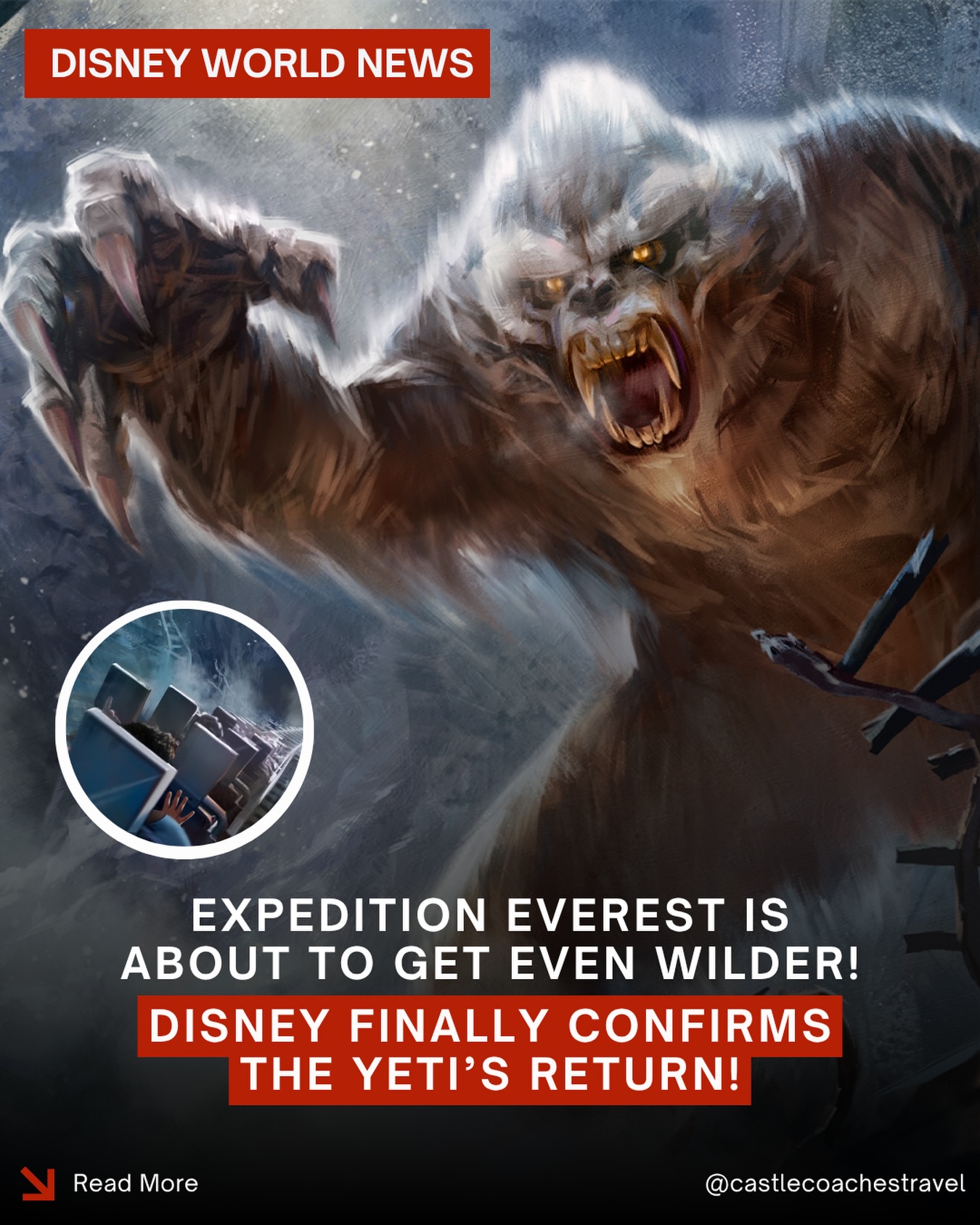 🚨 The Yeti Is FINALLY Coming Back to Life! 🏔️🐾
One of the biggest Disney Parks announcements from D23 2026 is one that Disney fans have been waiting nearly 20 years to hear…
The legendary Yeti Audio-Animatronic inside Expedition Everest is officially coming back to life! 🎉
Since shortly after the attraction opened, the massive Yeti has remained mostly stationary, earning the famous nickname “Disco Yeti.” Disney has now confirmed the attraction will once again feature the Yeti as Imagineers originally intended, restoring one of Animal Kingdom’s most iconic moments.
While a refurbishment timeline has not yet been announced, this is exciting news for Disney fans and another reason to start planning your next Walt Disney World vacation!
✨ Reach out to a Castle Coaches Travel agent today to get your next Walt Disney World vacation booked—we’d love to help make your Disney adventure unforgettable!
#CastleCoachesTravel #WaltDisneyWorld #ExpeditionEverest #D23 #disneyvacationplanning