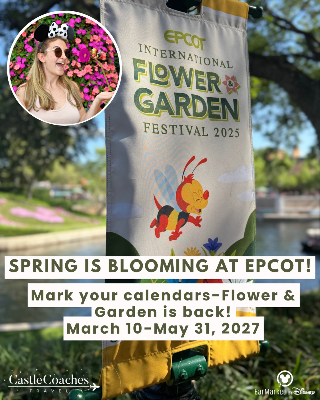 🌸 SPRING IS BLOOMING AT EPCOT! 🌸
🌷 March 10–May 31, 2027
🏰 2027 packages are booking now!
The EPCOT International Flower & Garden Festival returns Spring 2027, bringing one of the most beautiful time of year at Walt Disney World back to EPCOT! 🌷🌿
Flower & Garden completely transforms the park. Throughout the festival, you’ll find incredible Disney character topiaries, gorgeous gardens and floral displays, Outdoor Kitchens serving seasonal dishes and drinks, family-friendly activities, and live entertainment—including the popular Garden Rocks Concert Series.
It’s such a fun festival because there’s something around practically every corner. You can spend the day riding your favorite EPCOT attractions while stopping to explore the gardens, try dishes from the Outdoor Kitchens, take photos with the topiaries, and enjoy everything the festival adds to an already full park day.
🏰 And if you’re thinking about a spring 2027 Walt Disney World vacation, now is a great time to get it booked-especially with all of the new promotions Disney dropped today! And remember, you don’t need to wait for the perfect promotion to book. Getting your vacation on the books now secures the resort, room category, and dates you want. If a better eligible offer becomes available for your trip later, we’ll check availability and work to apply it to your existing reservation whenever possible.
Getting your spring vacation booked now means securing the resort, room category, and dates you want.
Ready to experience EPCOT in full bloom? Head to our stories for our quote request form or simply comment “BLOOM” below, and we’ll reach out to help you get started! 🌷