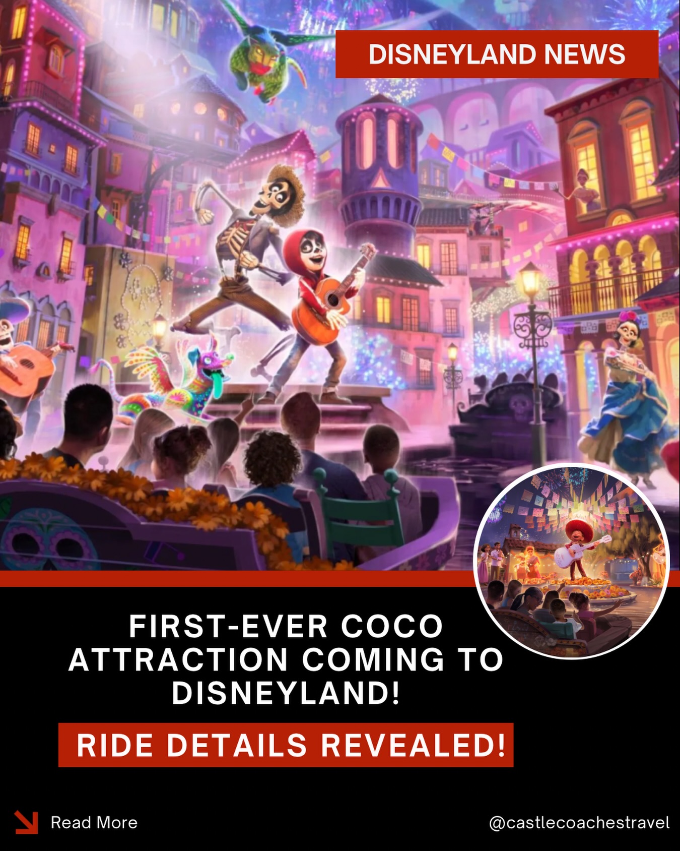 🎶 Disney’s First-Ever Coco Ride Is Coming!
One of Pixar’s most beloved films is finally getting its own attraction! 👏
Disney announced new details about the Coco boat ride coming to Disney California Adventure.
🎸 The adventure takes place one year after the events of the movie.
🎶 Guests will journey alongside Miguel through the Land of the Dead while celebrating family, music, and unforgettable memories.
🏛️ Before boarding, guests will explore a museum dedicated to Héctor Rivera, setting the stage for the adventure ahead.
This marks Disney’s first attraction ever inspired by Coco (it’s about time) and it’s already becoming one of the most anticipated additions to Disneyland Resort. Disney has not yet announced an opening timeline, but with construction well underway, we can’t wait to watch this beautiful new attraction come to life.
✨ Reach out to a Castle Coaches Travel agent today to get your next Disneyland Resort vacation booked!
#CastleCoachesTravel #Disneyland #Coco #Pixar #D23