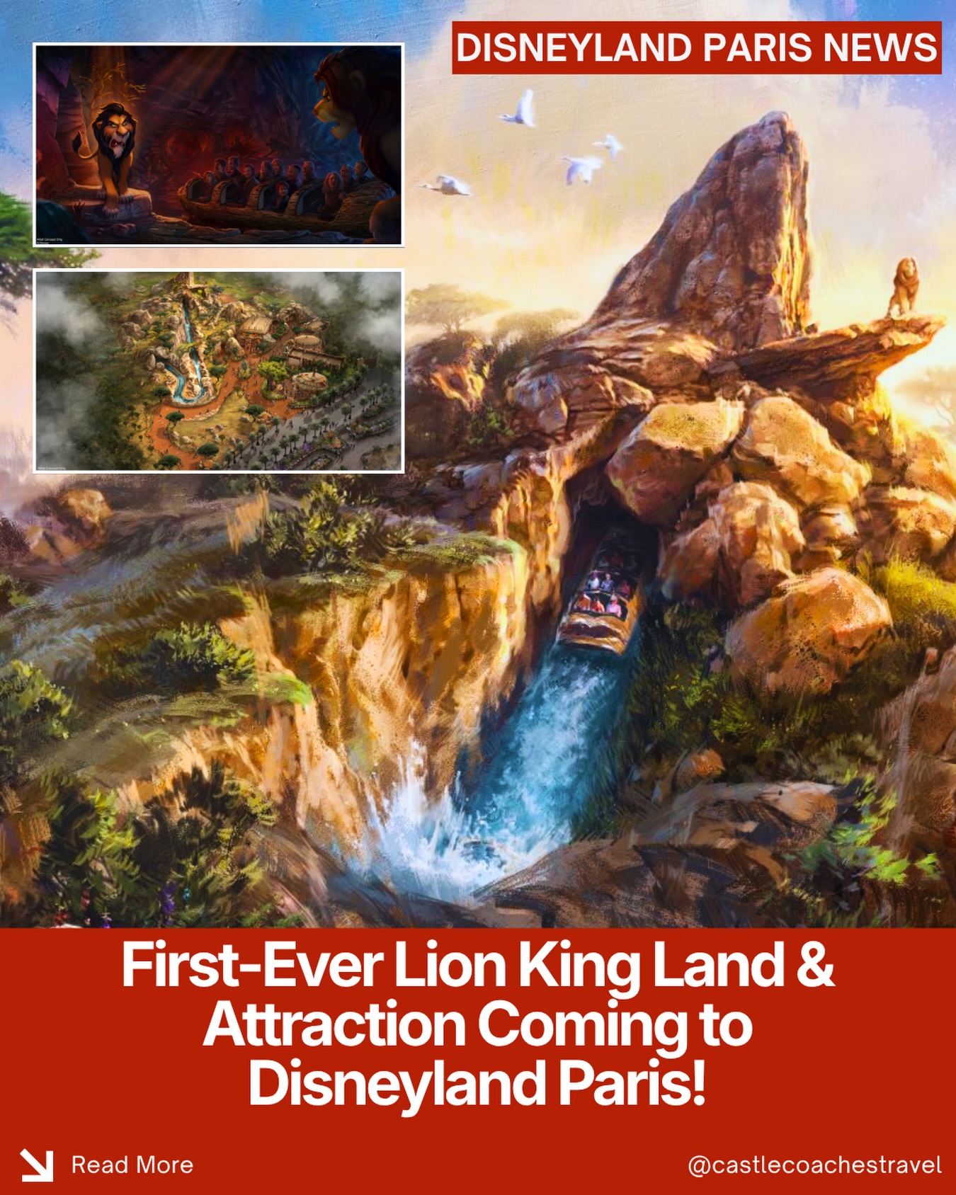 🦁 The Lion King Is Coming to Disneyland Paris!
Disneyland Paris is making history with the first-ever immersive land dedicated to Walt Disney Animation Studios’ The Lion King—and Disney just revealed even more about its massive new attraction.
🌅 The centerpiece will be an all-new water attraction that takes guests deep into the Pride Lands and retells Simba’s journey from cub to king, complete with iconic songs and memorable scenes from the 1994 animated film.
🏔️ Guests will enter through caves beneath a towering 120-foot-high Pride Rock before setting off on the adventure.
💦 The attraction will feature a brand-new flume system, three exciting slopes, and a 52-foot drop, making it one of the largest attractions at Disneyland Paris.
🦁 Along the way, guests will encounter Audio-Animatronics, special effects, and major story moments—including Simba’s final confrontation with Scar.
✨ The surrounding land will also include dining, shopping, and character meet-and-greet opportunities, fully immersing guests in the world of The Lion King. Construction is already underway at Disney Adventure World.
And remember—Castle Coaches Travel can book Disneyland Paris! We don’t just book it; we’ve experienced Disneyland Paris ourselves multiple times and can help with firsthand recommendations and concierge-level planning.
✨ Reach out to a Castle Coaches Travel agent today to get your next Disneyland Paris vacation booked!
#CastleCoachesTravel #DisneylandParis #TheLionKing #DisneyAdventureWorld #D23